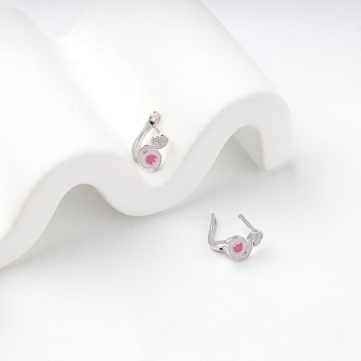 Children's swan earrings open English lock detail — Kabluchka