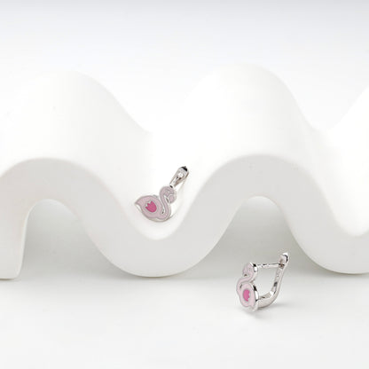 Pink enamel swan earrings with English locks — Kabluchka