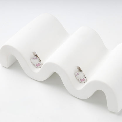 Pink enamel figure drop earrings, front view — Kabluchka