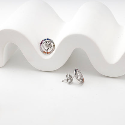 Multicolor cubic zirconia heart studs showing front and side profiles