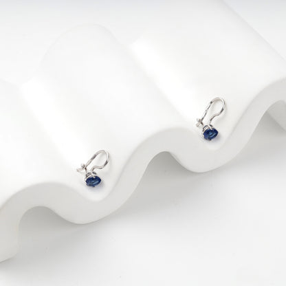 Lightweight silver hook earrings with round blue stones