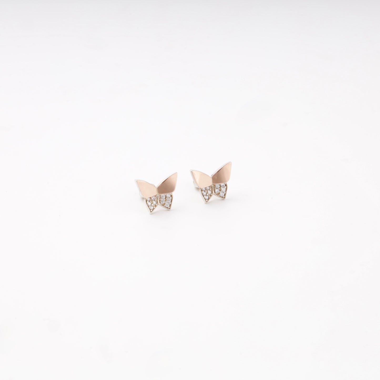 Silver 925 Butterfly Stud Earrings with CZ and Gold 375 Accent — Kabluchka