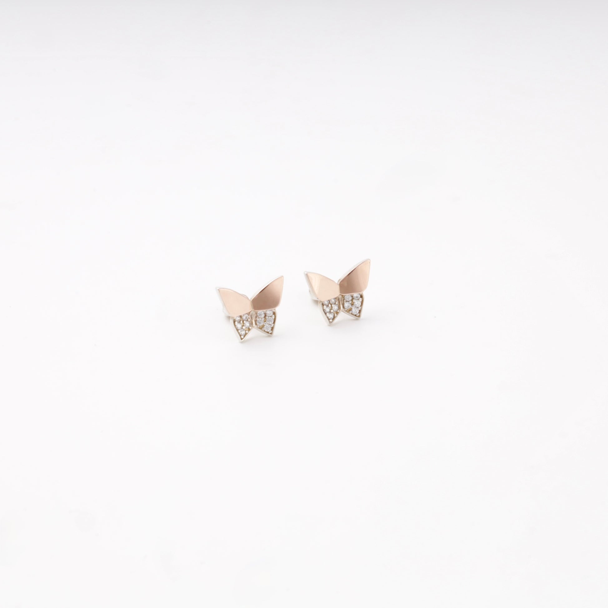Silver 925 Butterfly Stud Earrings with CZ and Gold 375 Accent — Kabluchka