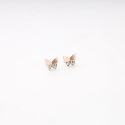 Silver 925 Butterfly Stud Earrings with CZ and Gold 375 Accent — Kabluchka