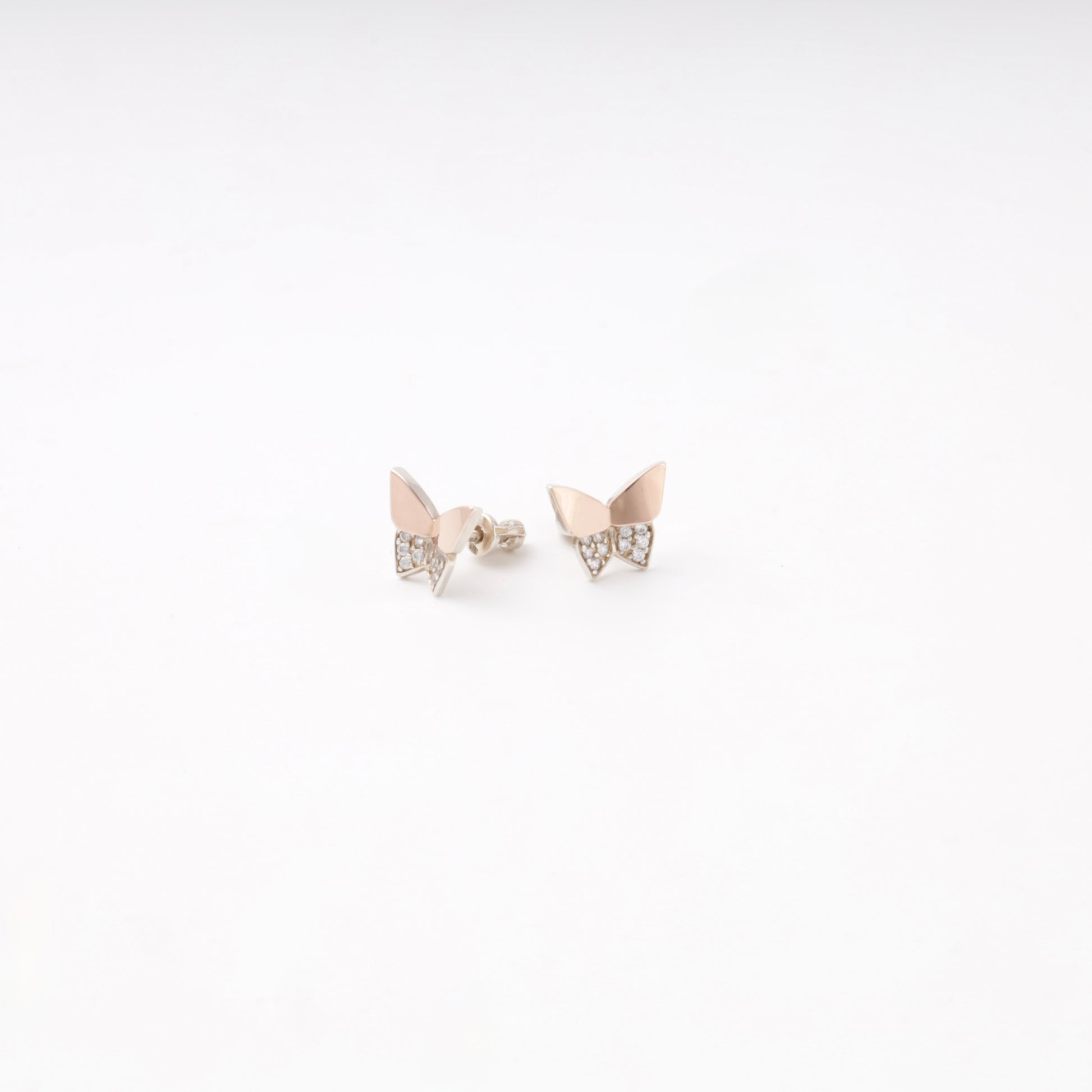Silver 925 Butterfly Stud Earrings with CZ and Gold 375 Accent — Kabluchka