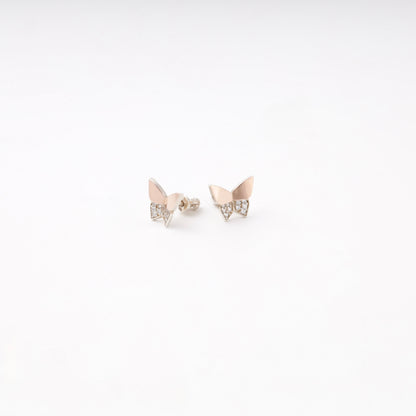 Silver 925 Butterfly Stud Earrings with CZ and Gold 375 Accent — Kabluchka