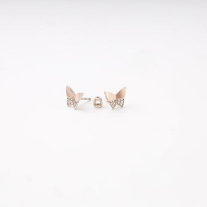 Silver 925 Butterfly Stud Earrings with CZ and Gold 375 Accent — Kabluchka