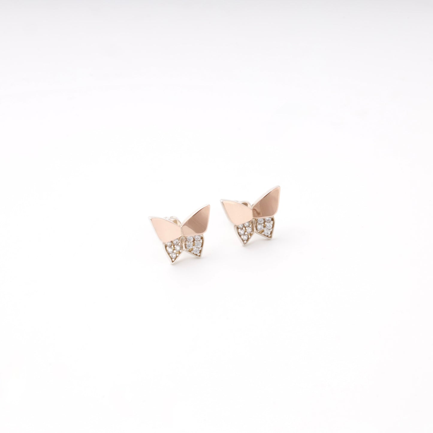 Silver 925 Butterfly Stud Earrings with CZ and Gold 375 Accent — Kabluchka