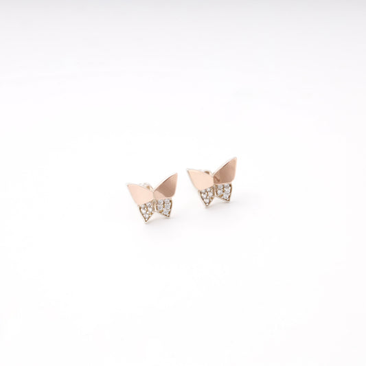 Silver 925 Butterfly Stud Earrings with CZ and Gold 375 Accent — Kabluchka