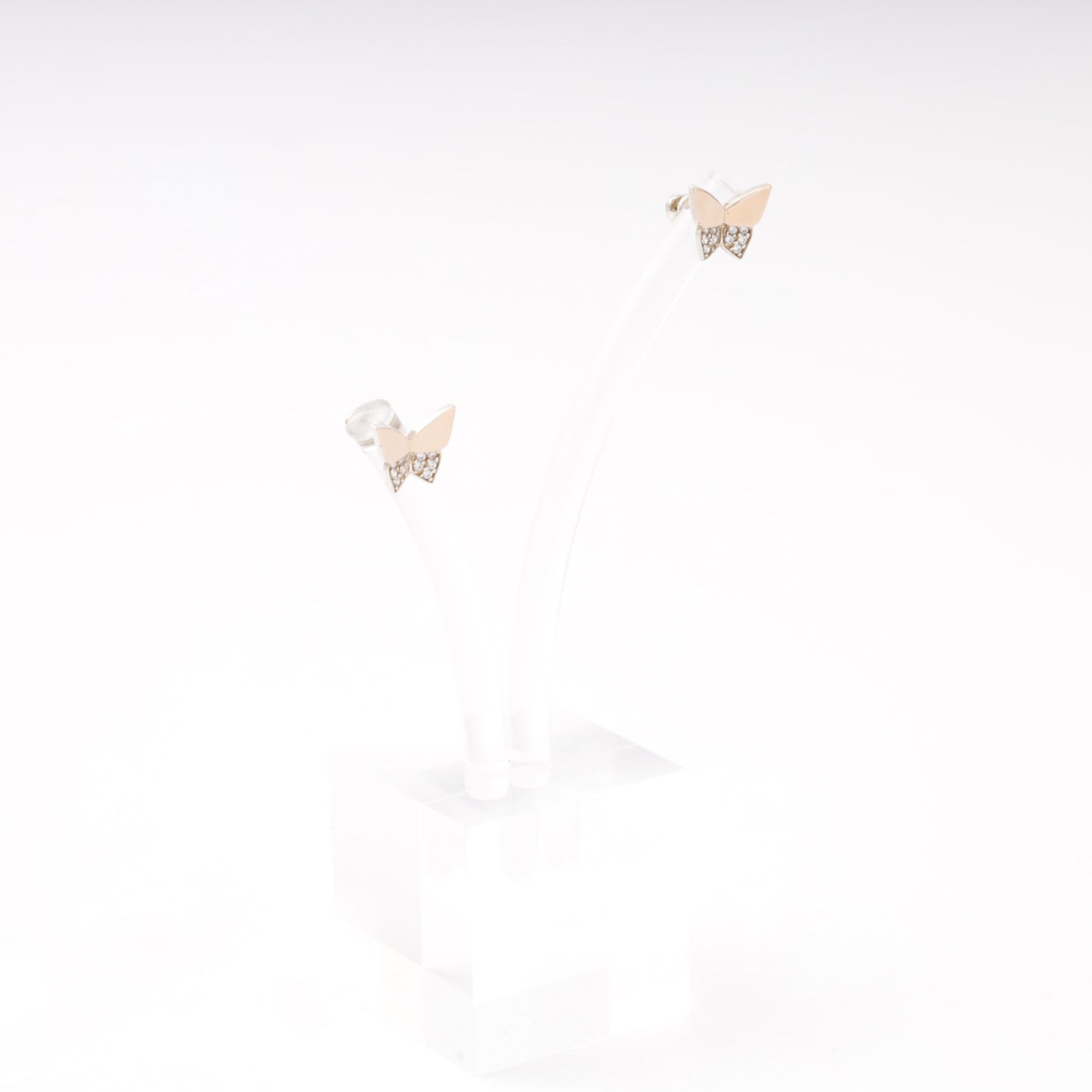 Silver 925 Butterfly Stud Earrings with CZ and Gold 375 Accent — Kabluchka
