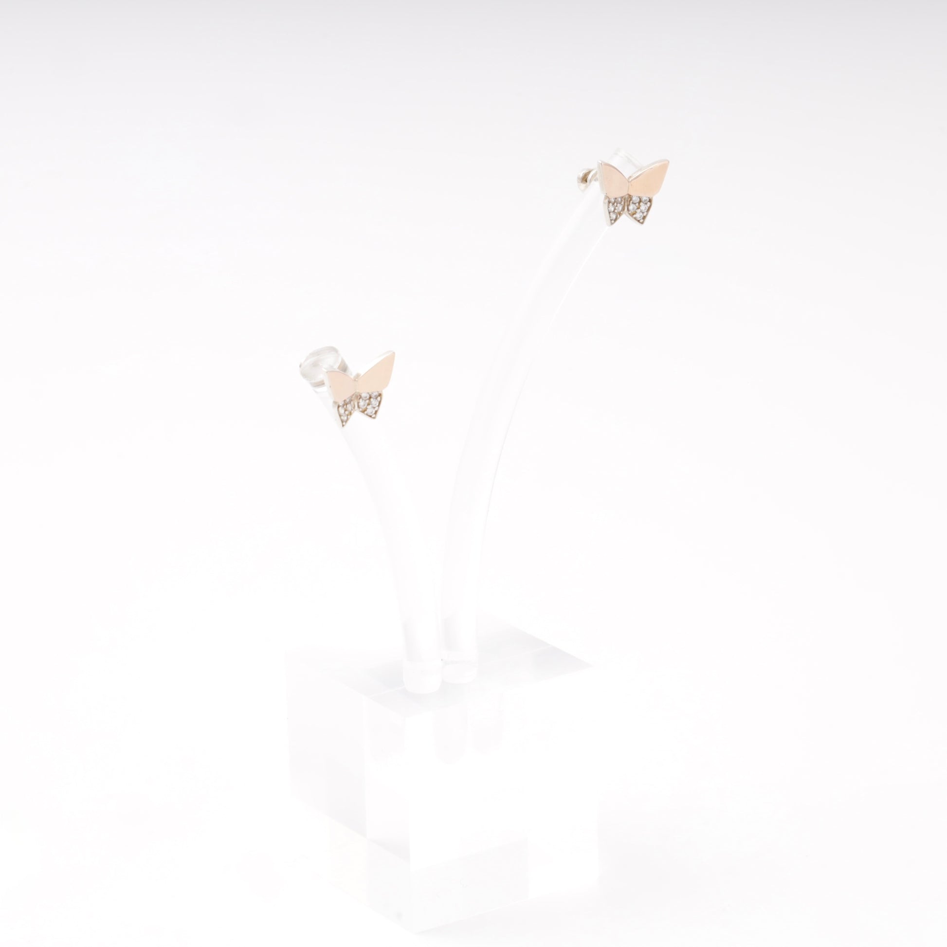 Silver 925 Butterfly Stud Earrings with CZ and Gold 375 Accent — Kabluchka