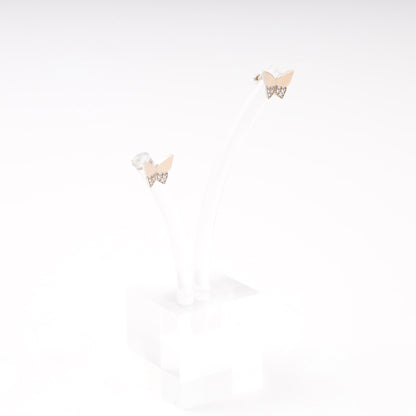 Silver 925 Butterfly Stud Earrings with CZ and Gold 375 Accent — Kabluchka