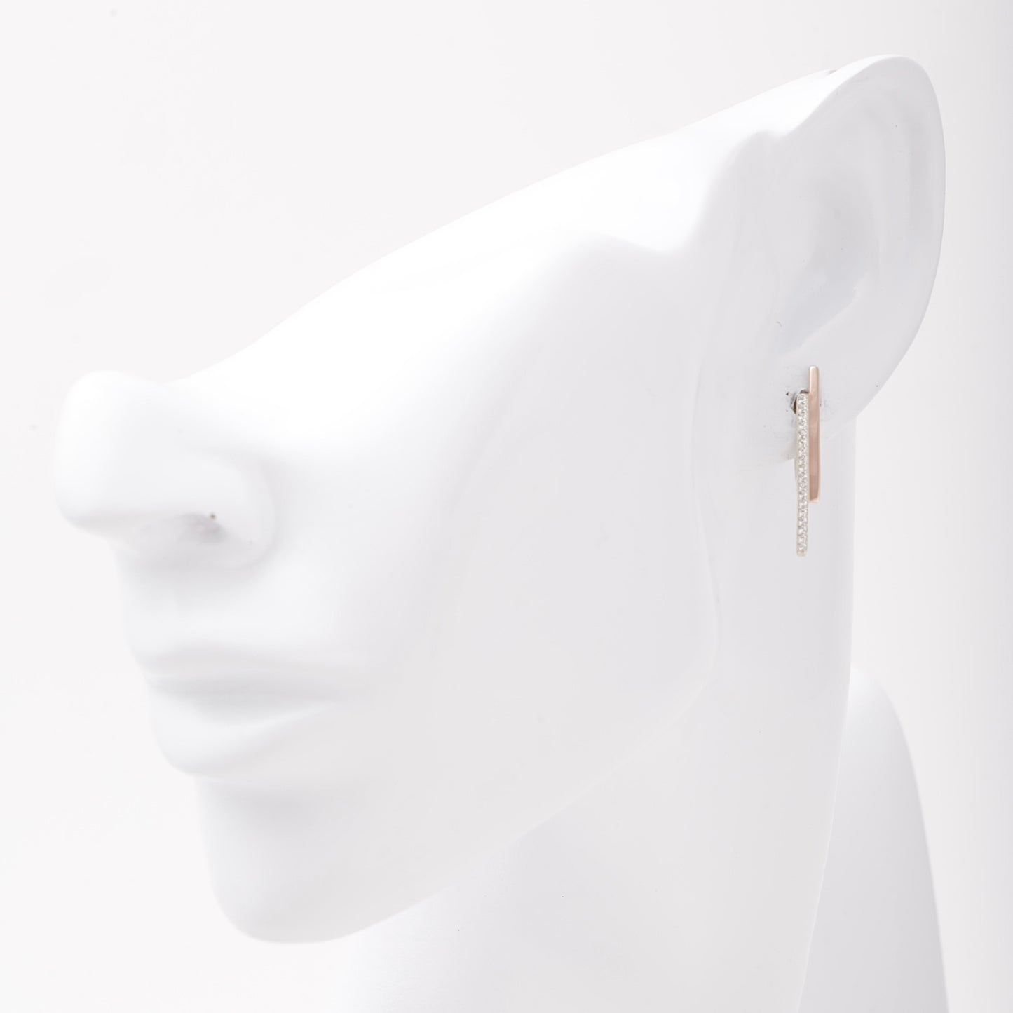 Silver 925 Two-Bar CZ Rose Gold Earrings flat lay — Kabluchka