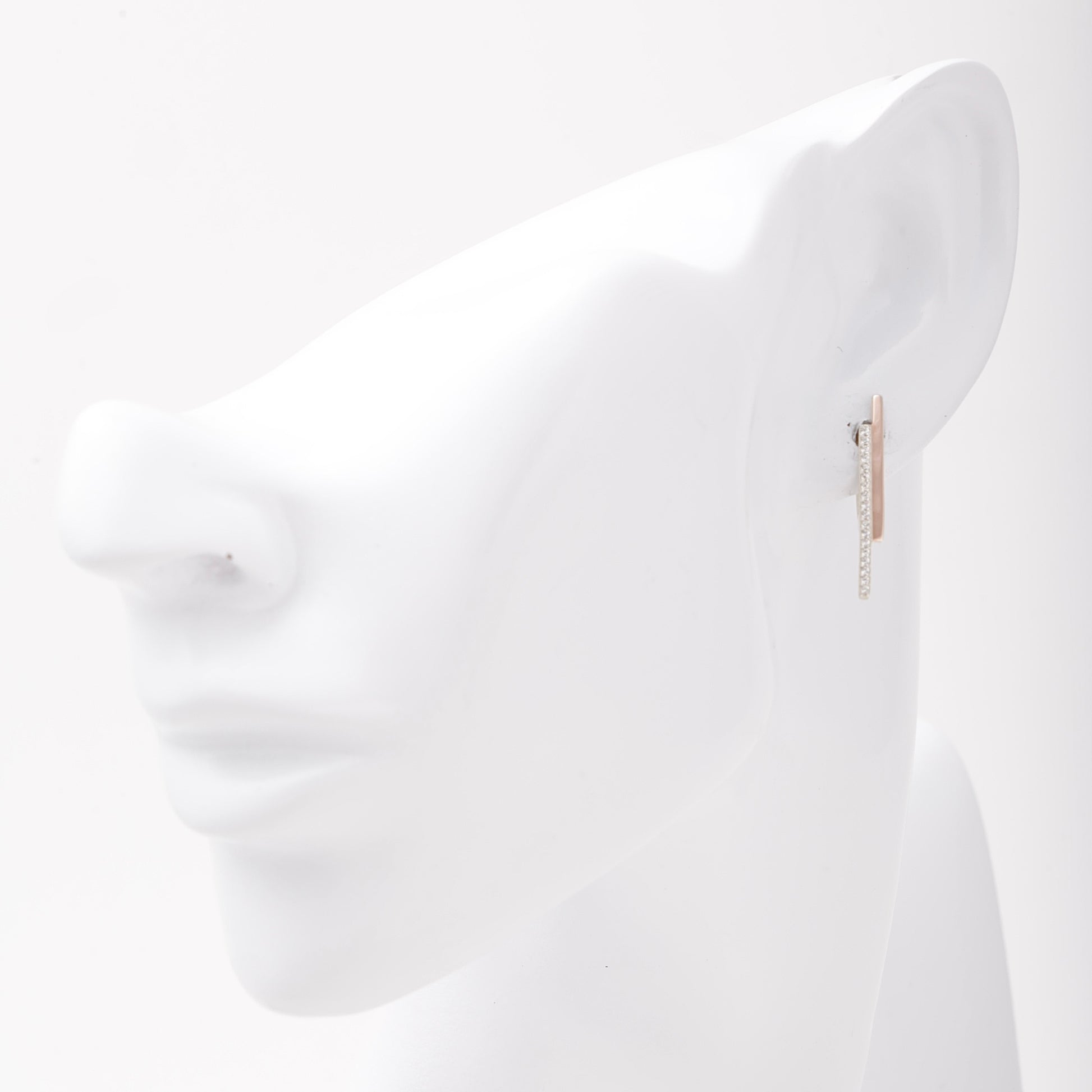 Silver 925 Two-Bar CZ Rose Gold Earrings flat lay — Kabluchka