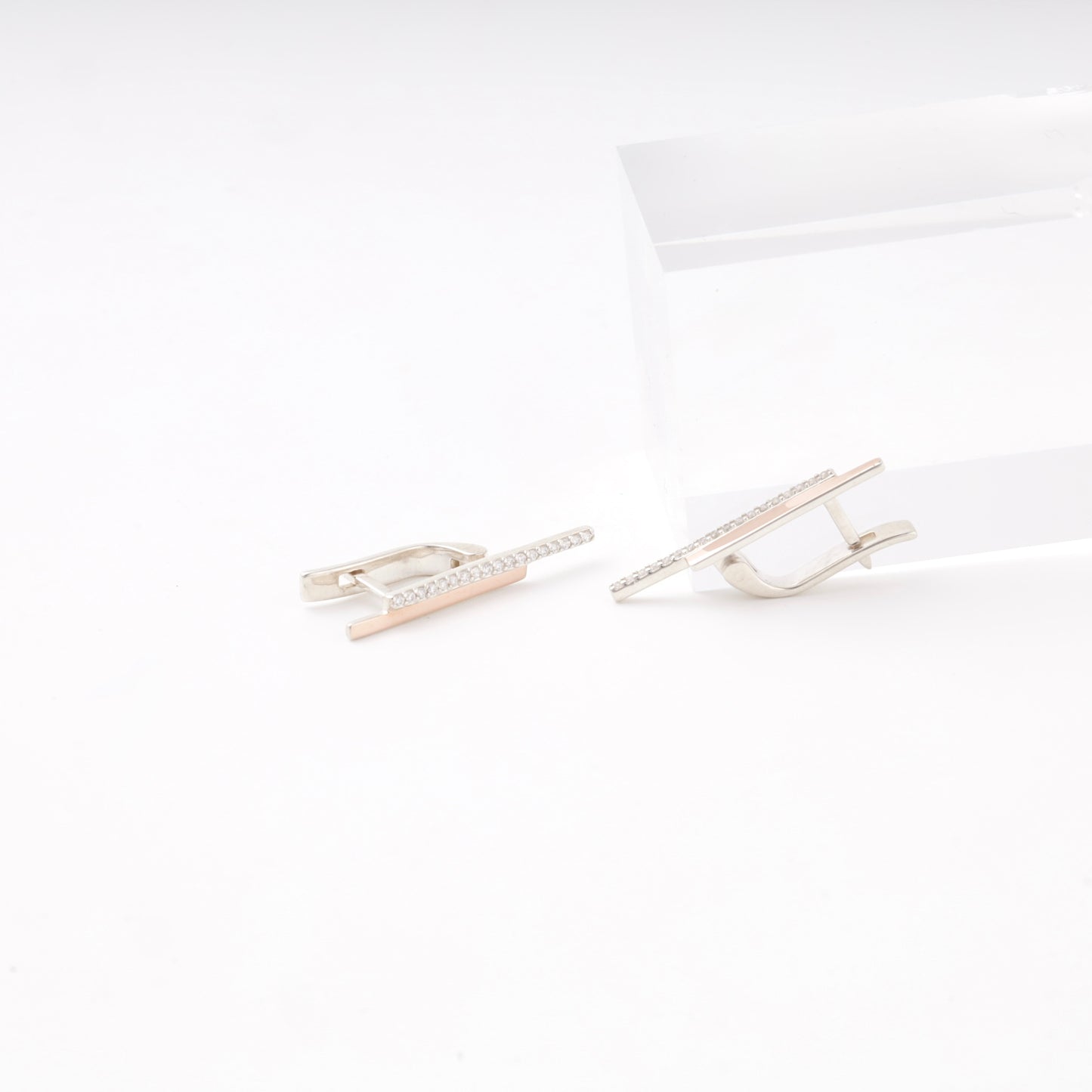Silver 925 Two-Bar CZ Earrings pair close-up — Kabluchka