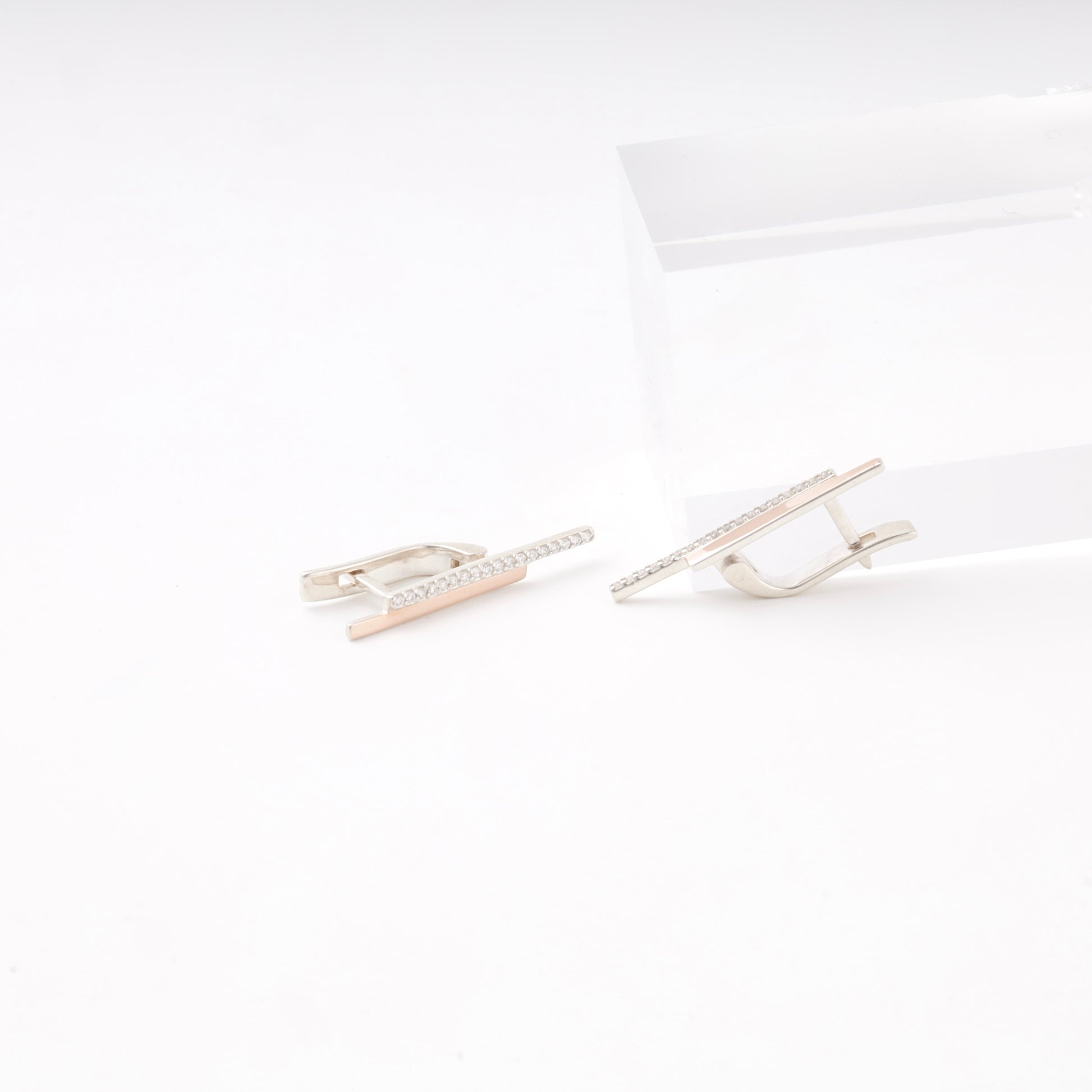 Silver 925 Two-Bar CZ Earrings pair close-up — Kabluchka