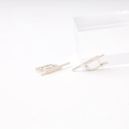 Silver 925 Two-Bar CZ Earrings pair close-up — Kabluchka
