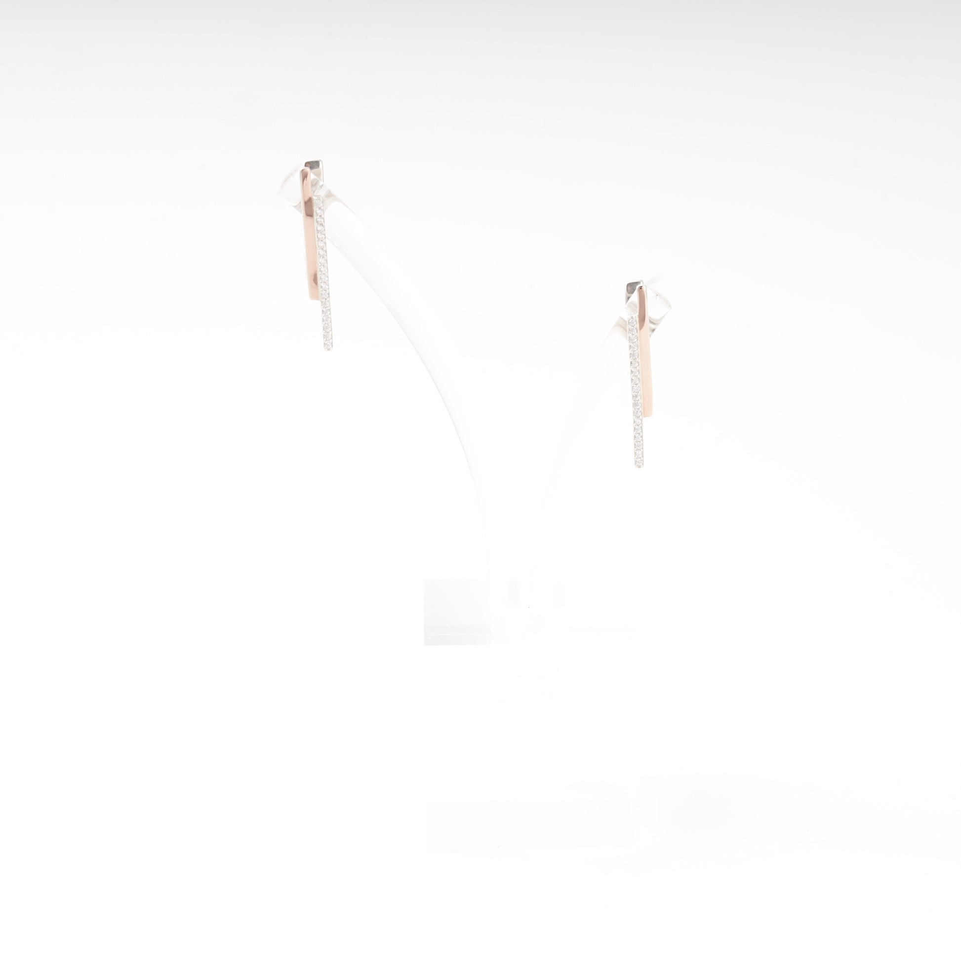Silver 925 Two-Bar CZ Earrings angled view — Kabluchka