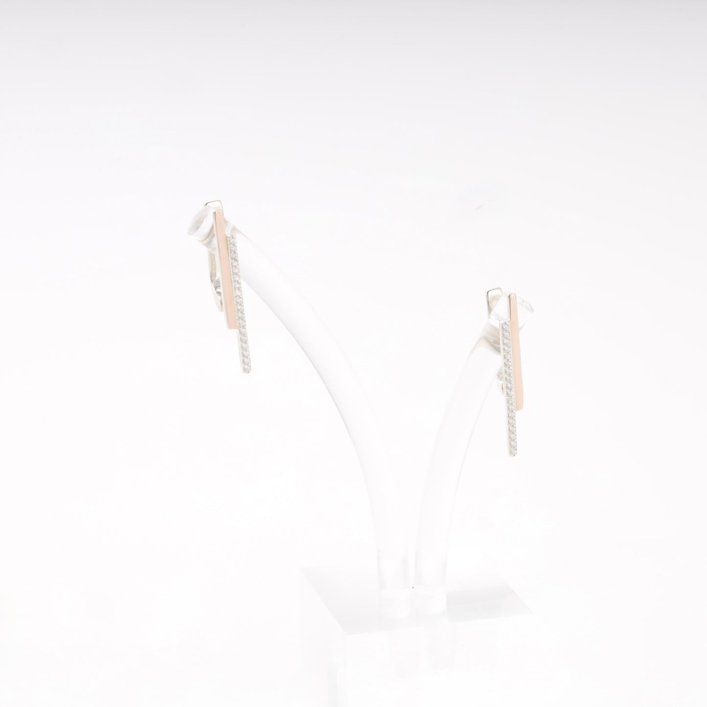 Silver 925 Two-Bar Drop Earrings CZ Rose Gold on display — Kabluchka