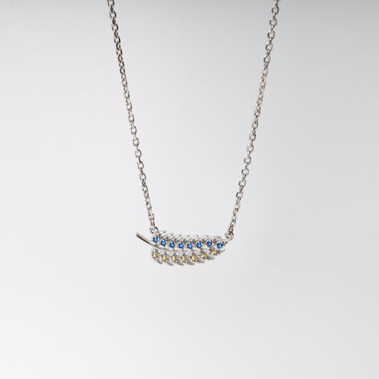 Silver 925 wheat ear necklace with blue yellow cubic zirconia Ukrainian colors - Kabluchka