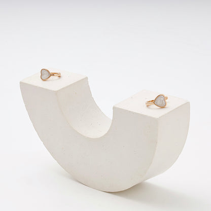 Children's Rose Gold 585 Heart Earrings with White Enamel — on arch stand — Kabluchka