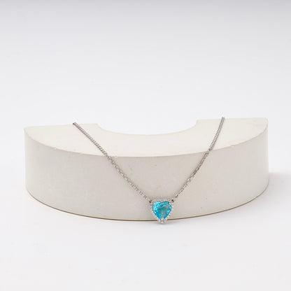 Silver 925 Blue Heart CZ Necklace on neck — Kabluchka