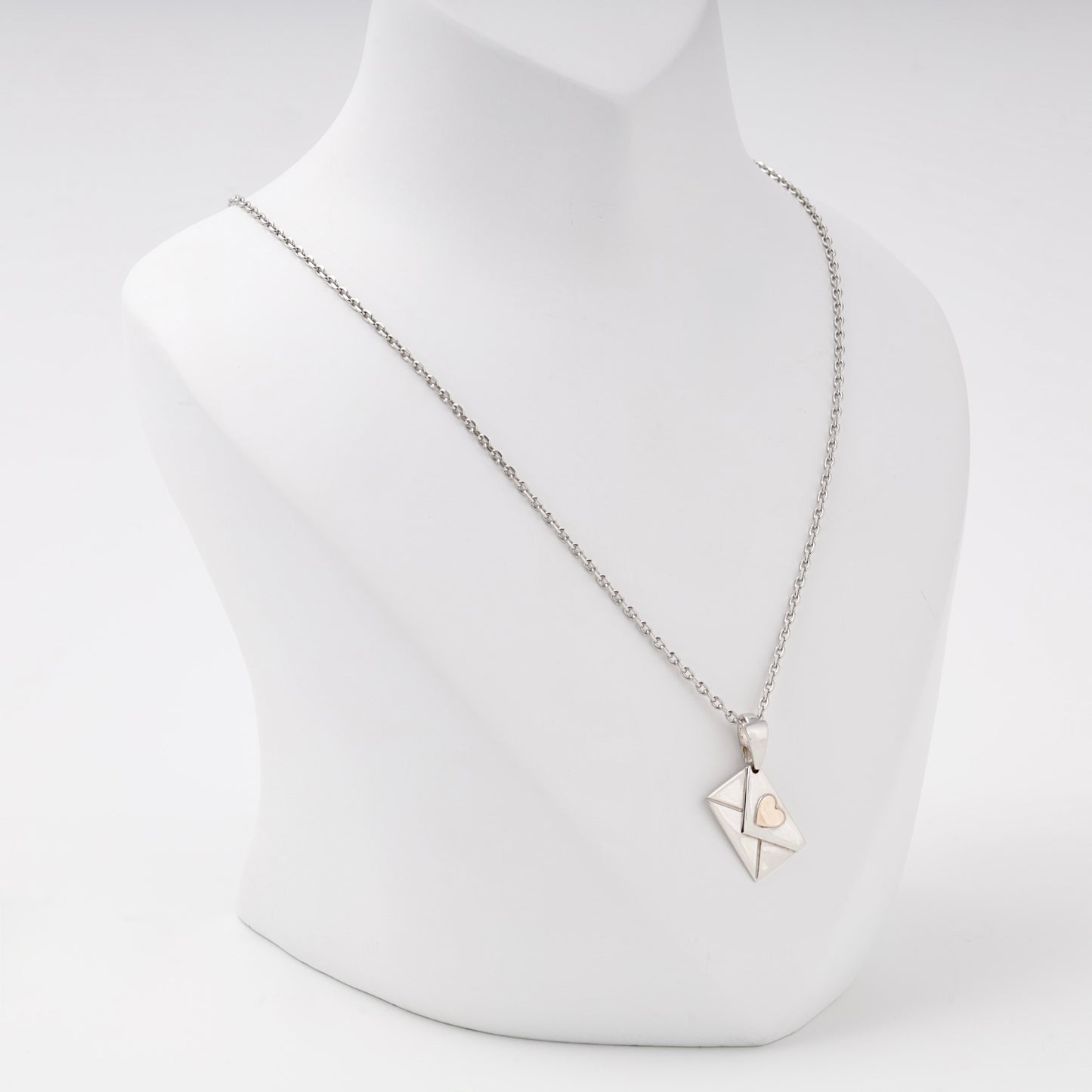Silver 925 Love Letter Envelope Pendant with Rose Gold Heart on model — Kabluchka