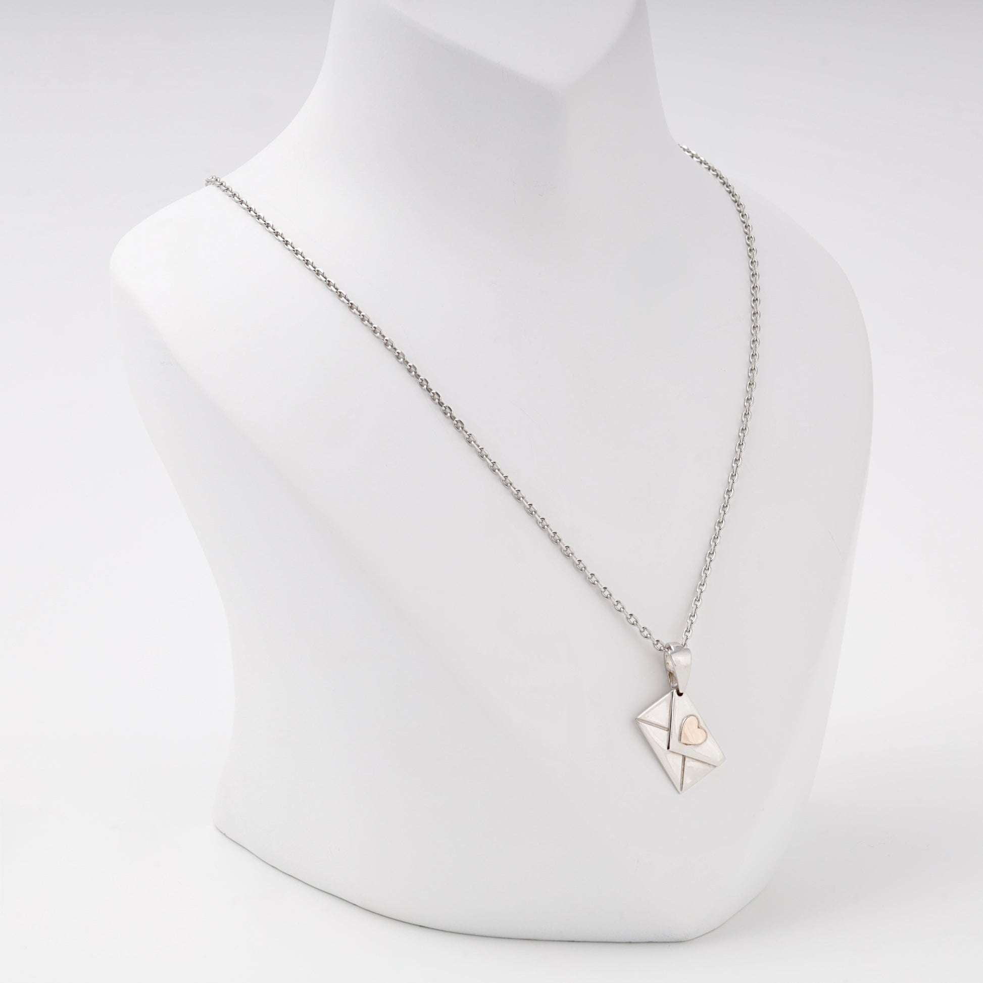 Silver 925 Love Letter Envelope Pendant with Rose Gold Heart on model — Kabluchka