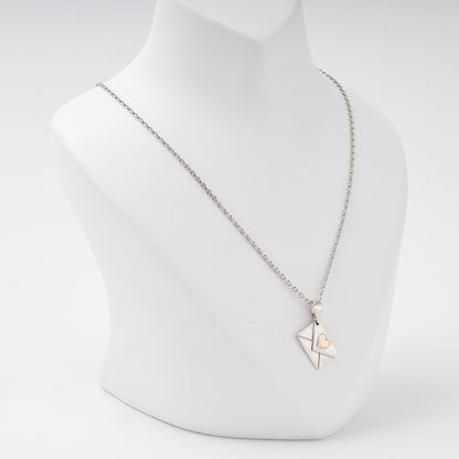 Silver 925 Love Letter Envelope Pendant with Rose Gold Heart on model — Kabluchka
