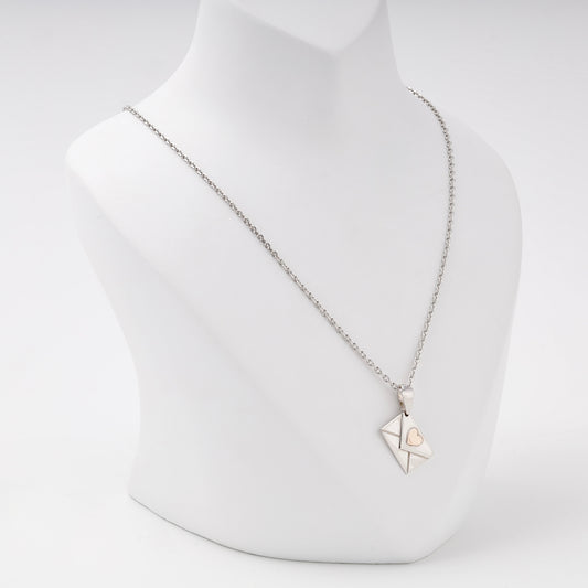 Silver 925 Love Letter Envelope Pendant with Rose Gold Heart on model — Kabluchka