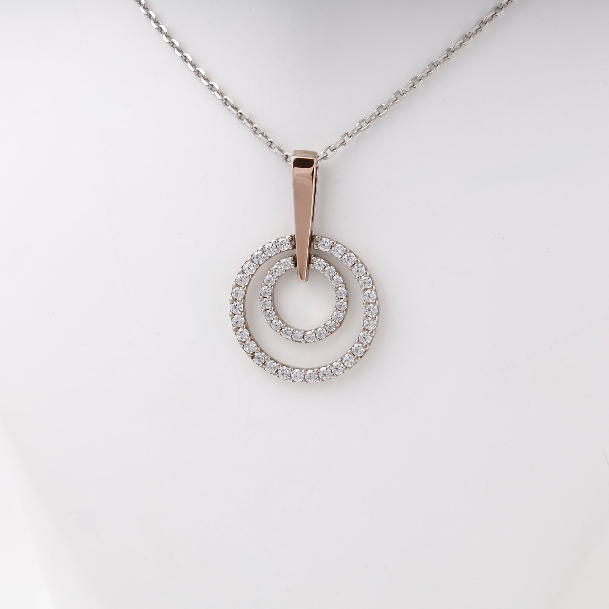 Silver 925 two-tone double circle CZ pendant — view 5 — Kabluchka