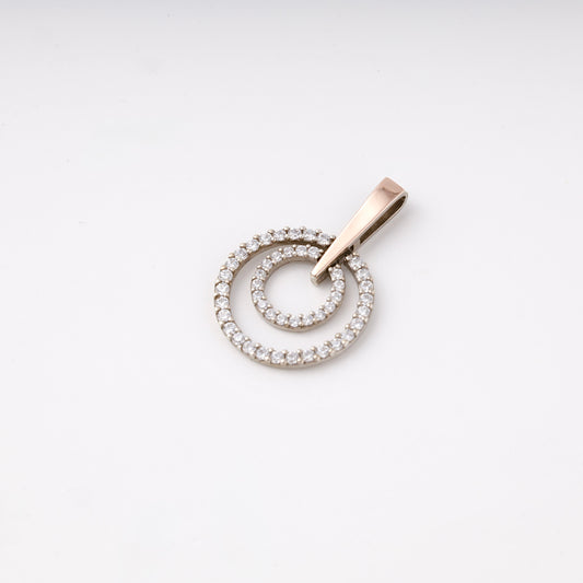 Silver 925 two-tone double circle CZ pendant — view 3 — Kabluchka