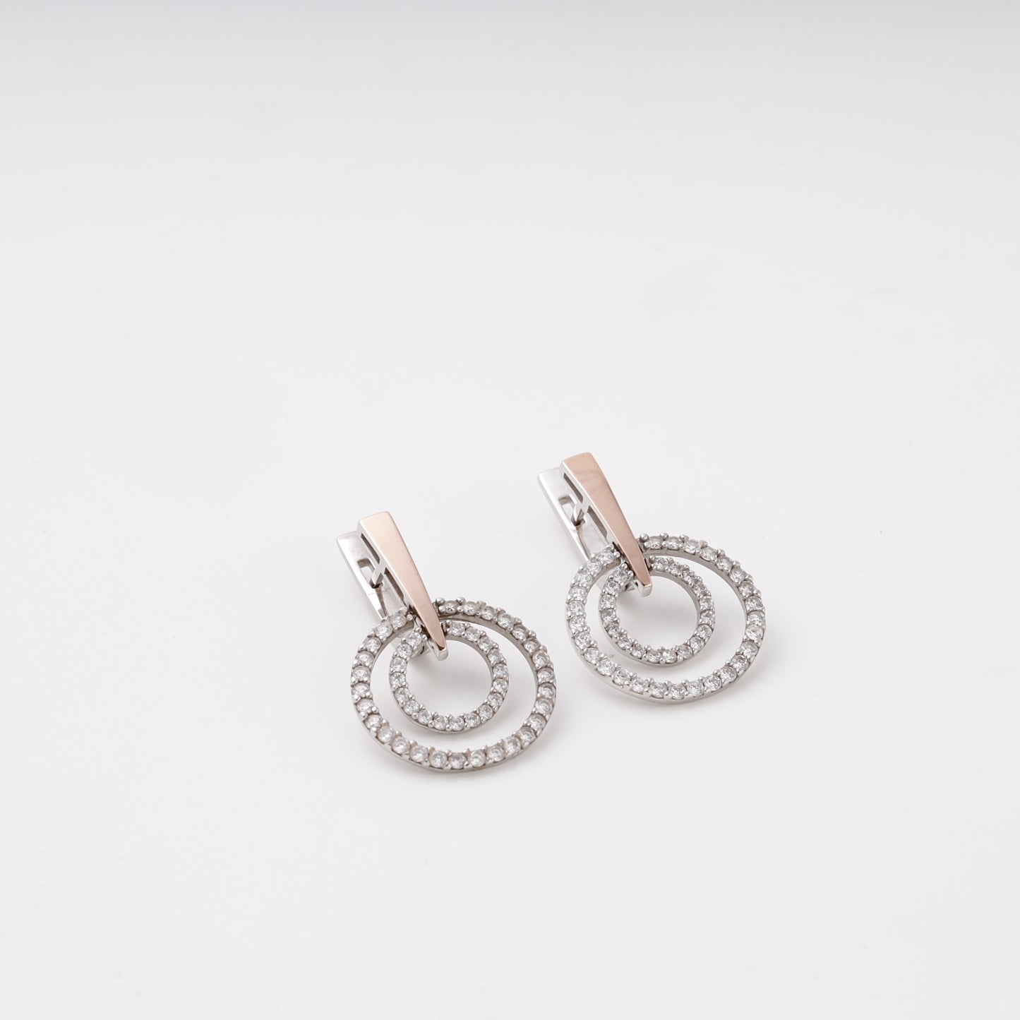 Silver 925 two-tone double circle CZ earrings — view 2 — Kabluchka