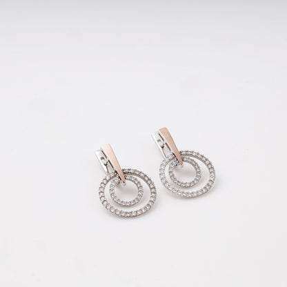 Silver 925 two-tone double circle CZ earrings — view 2 — Kabluchka
