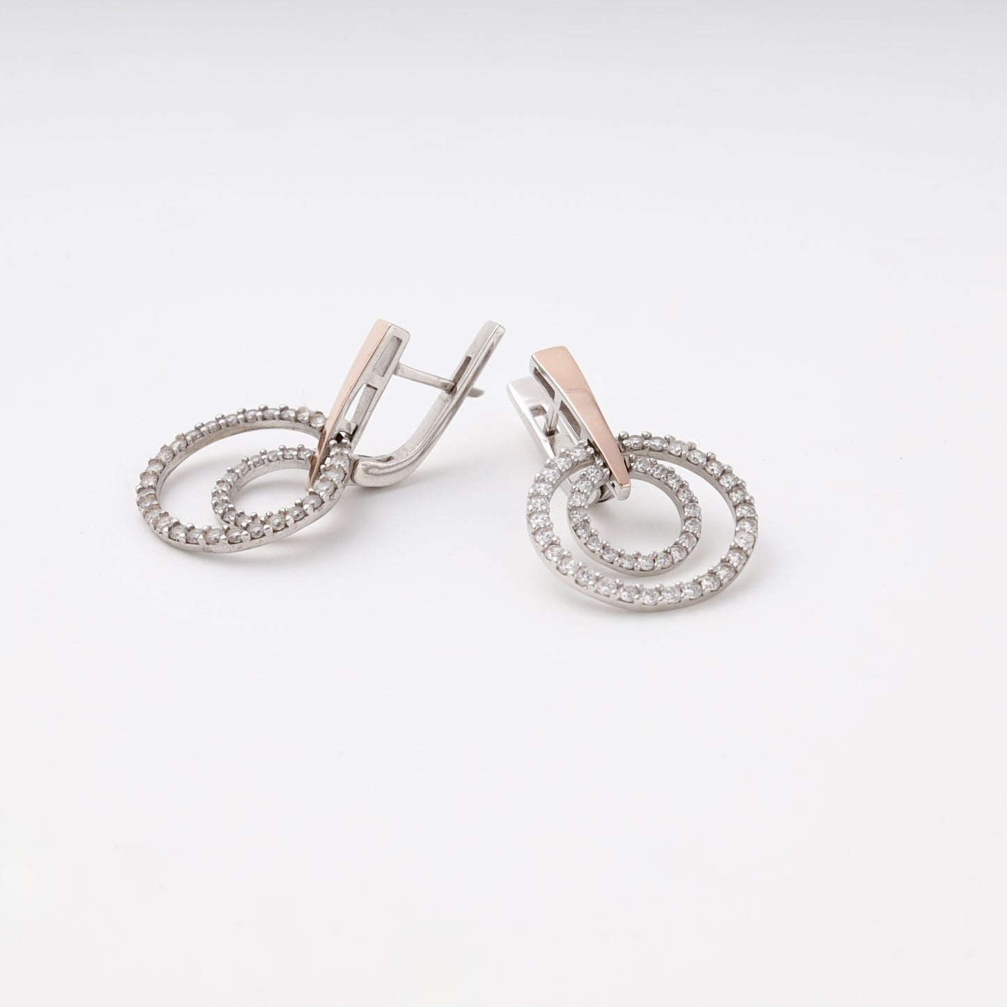 Measurement detail — Silver 925 two-tone double circle CZ earrings — Kabluchka