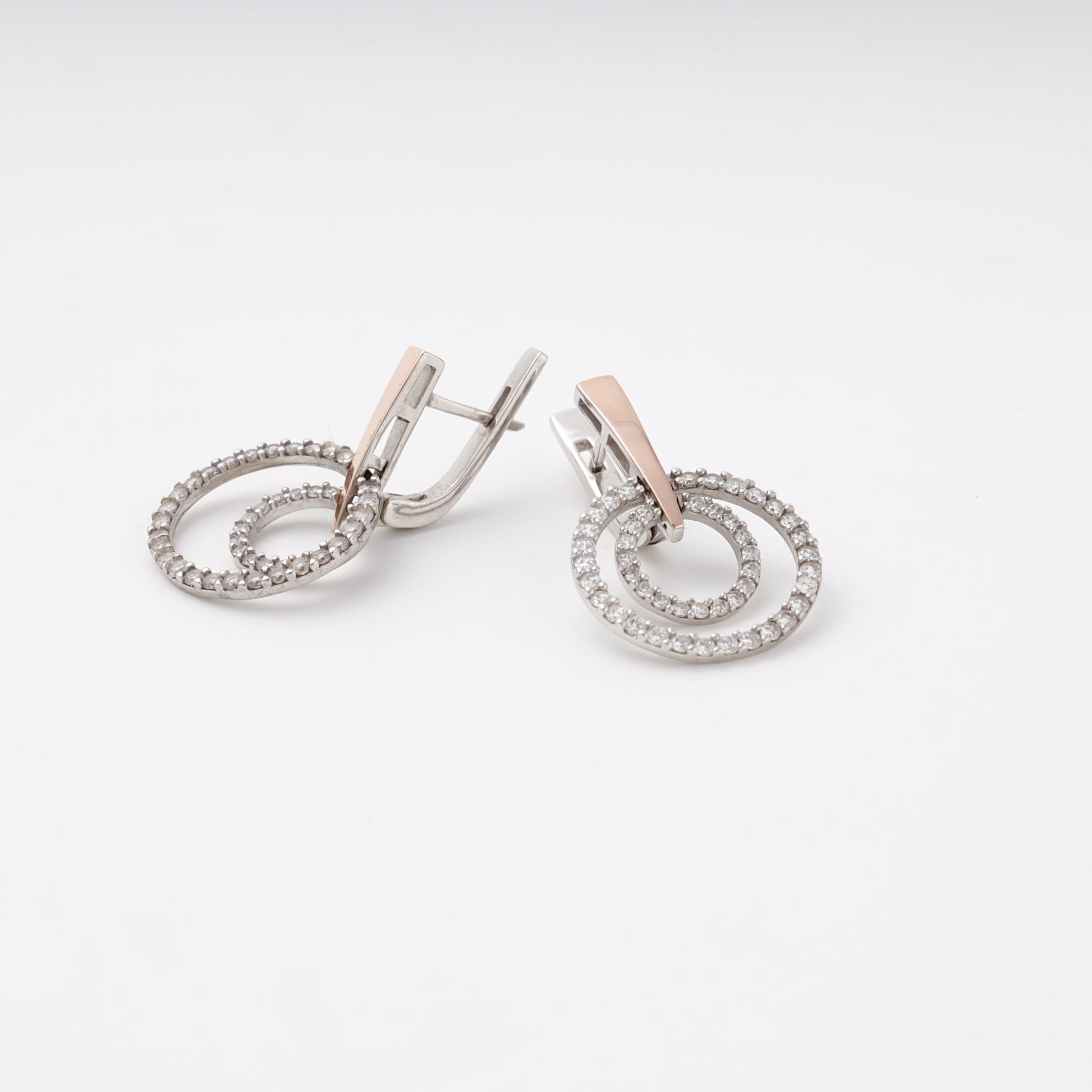 Measurement detail — Silver 925 two-tone double circle CZ earrings — Kabluchka