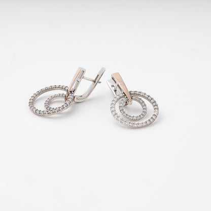 Measurement detail — Silver 925 two-tone double circle CZ earrings — Kabluchka