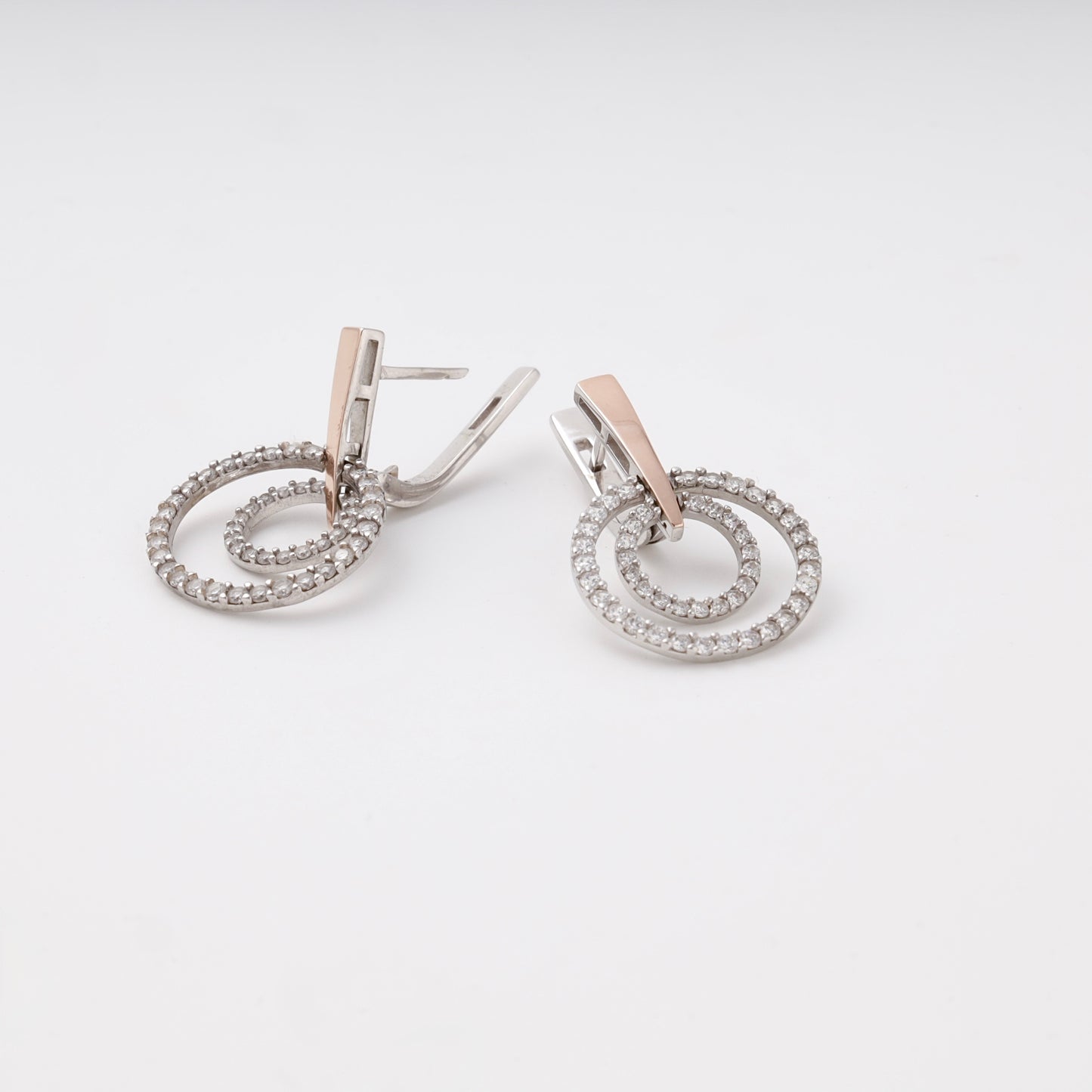 Silver 925 two-tone double circle CZ earrings — view 3 — Kabluchka