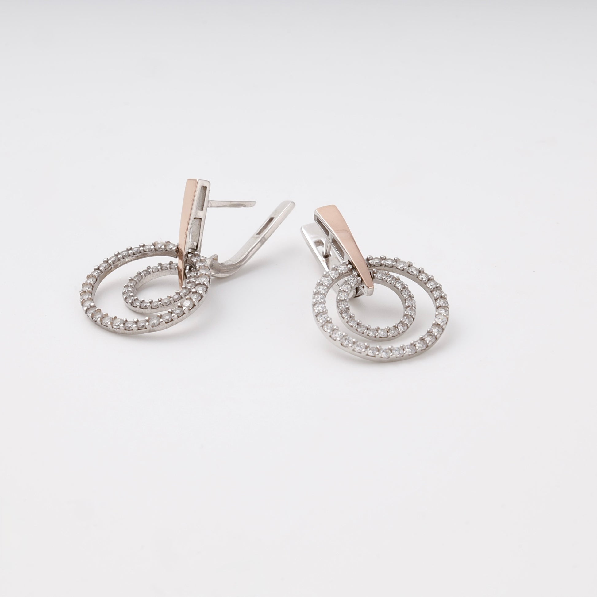 Silver 925 two-tone double circle CZ earrings — view 3 — Kabluchka