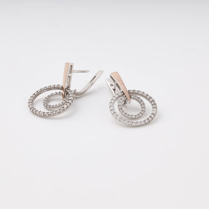 Silver 925 two-tone double circle CZ earrings — view 3 — Kabluchka