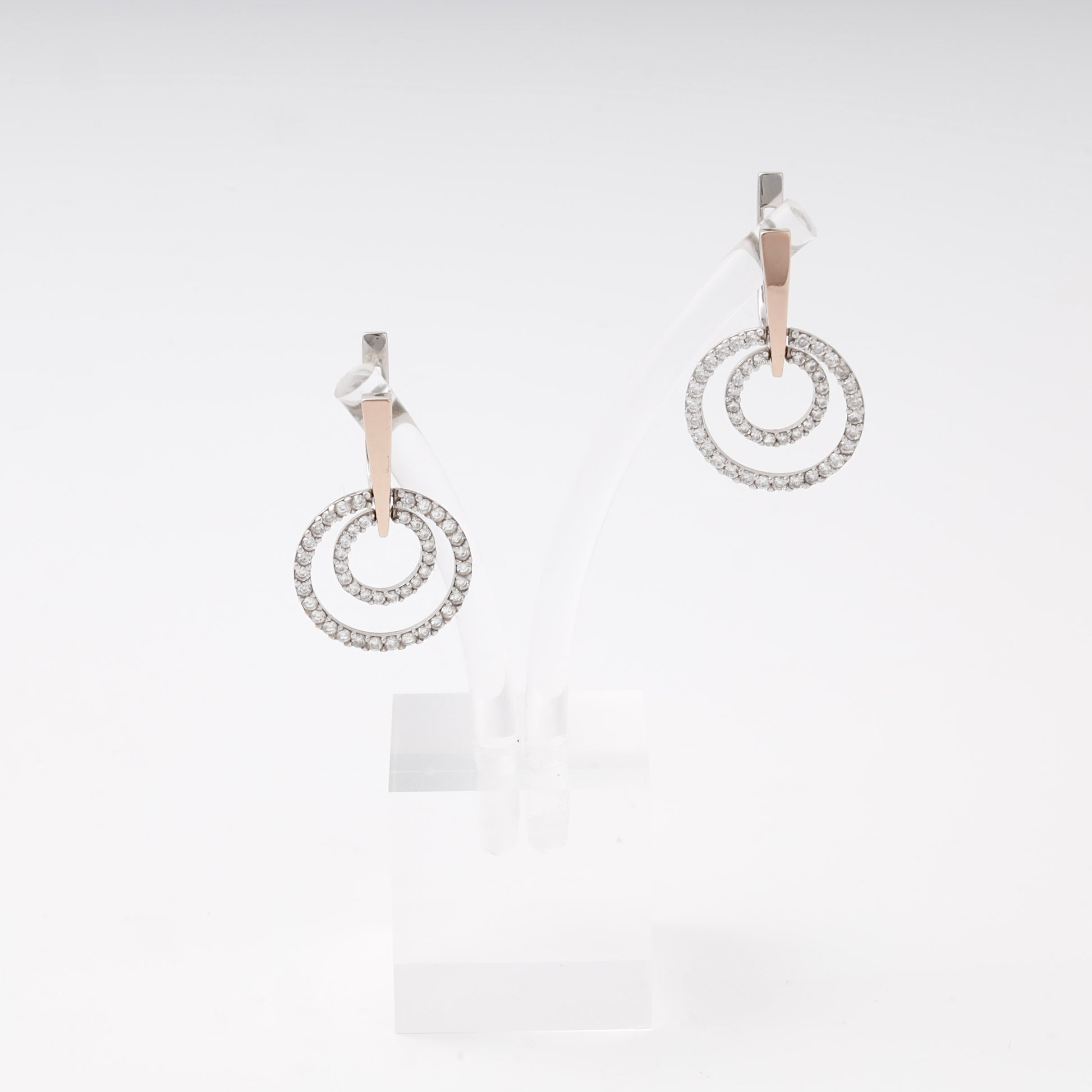 Silver 925 two-tone double circle CZ earrings — view 1 — Kabluchka