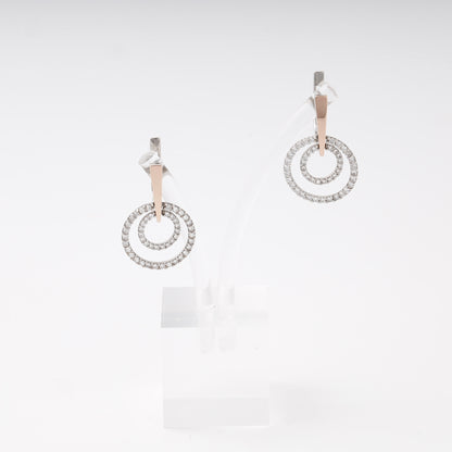 Silver 925 two-tone double circle CZ earrings — view 1 — Kabluchka