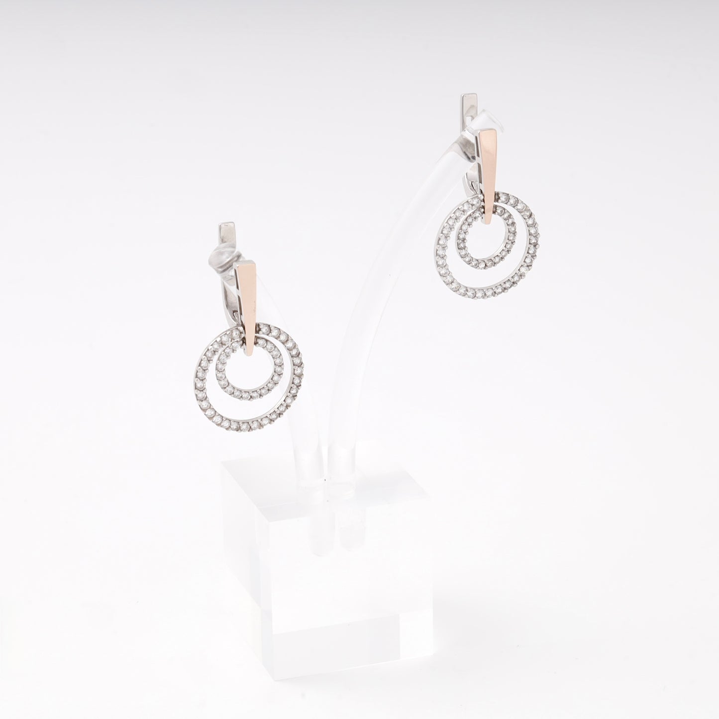 Silver 925 two-tone double circle CZ earrings — view 4 — Kabluchka
