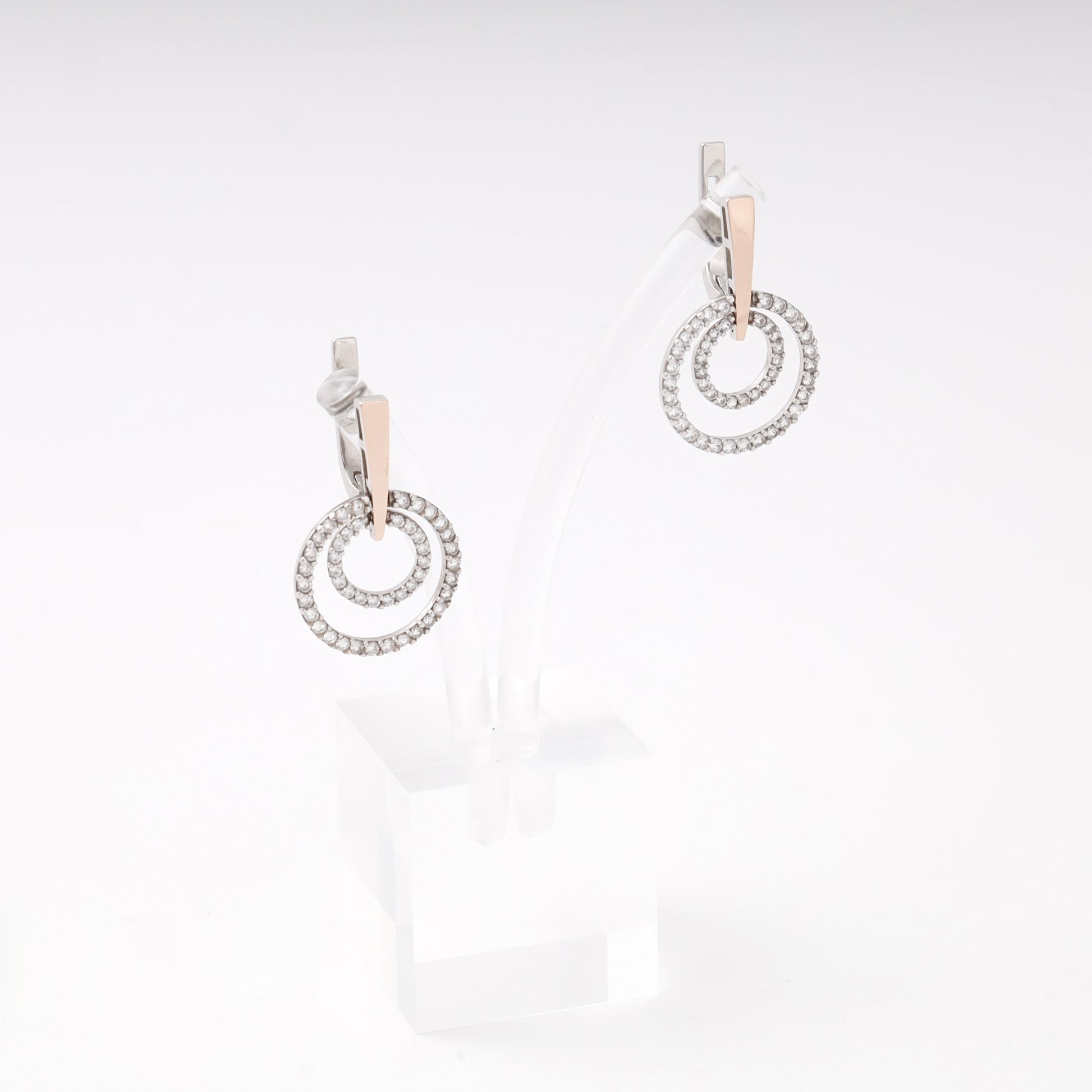 Silver 925 two-tone double circle CZ earrings — view 4 — Kabluchka