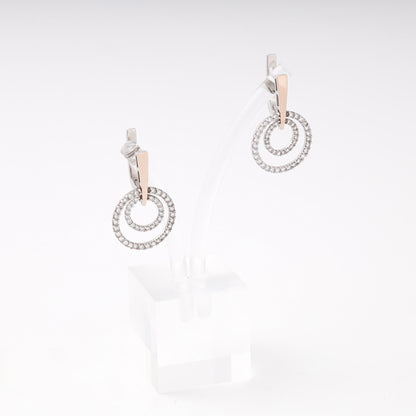 Silver 925 two-tone double circle CZ earrings — view 4 — Kabluchka