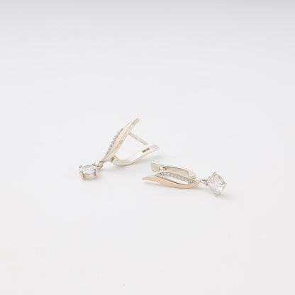 Silver 925 twist drop earrings with hanging cubic zirconia — Kabluchka