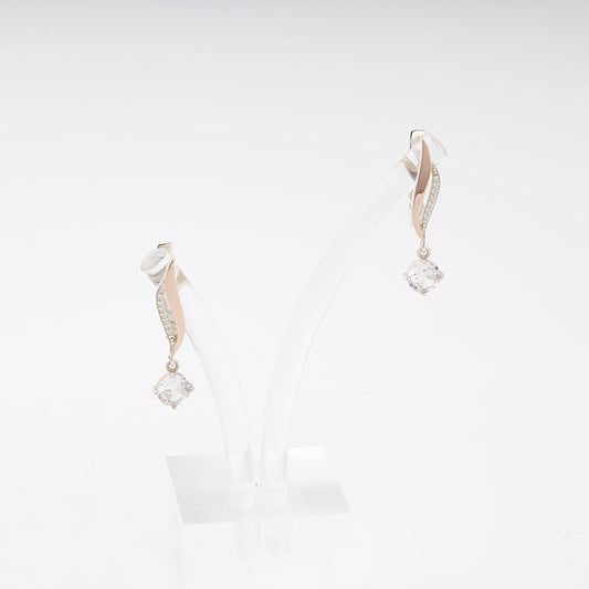 Silver 925 twist drop earrings with cubic zirconia and rose gold — Kabluchka