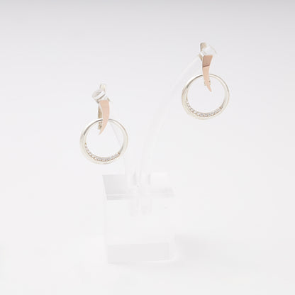 Silver 925 two-tone CZ geometric hoop earrings — view 1 — Kabluchka