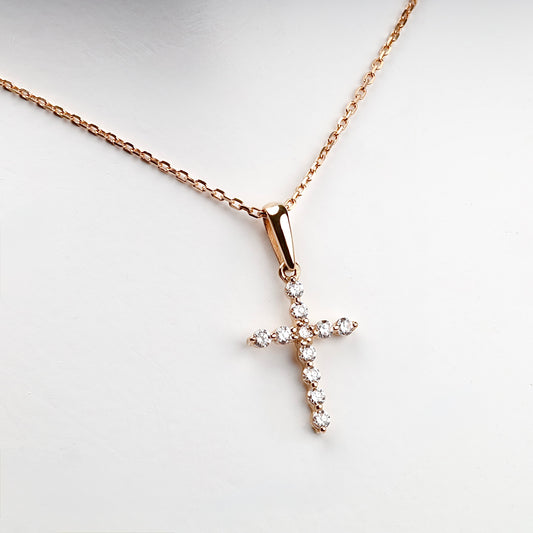 Rose Gold 14K (585) Cubic Zirconia Cross Pendant, product view 2 — Kabluchka