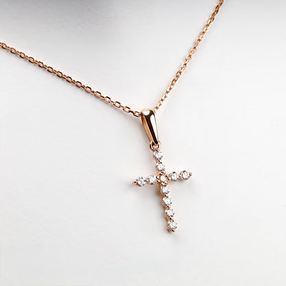 Rose Gold 14K (585) Cubic Zirconia Cross Pendant, product view 2 — Kabluchka